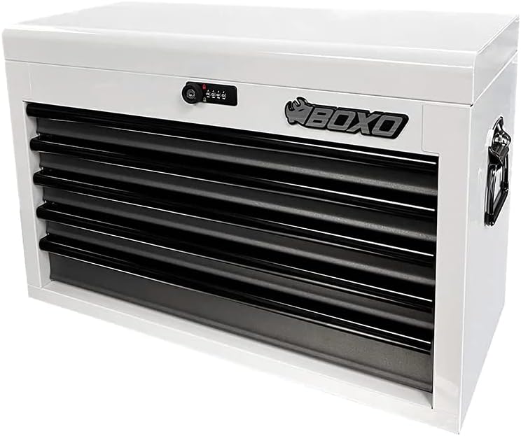 Boxo USA – Caja de herramientas de transporte manual con 5 cajones de 26 pulgadas, caja de herramientas de acero resistente con sistema de bloqueo