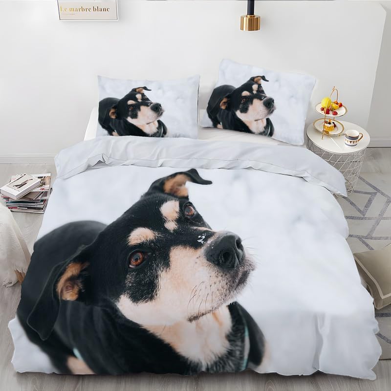 Juego de funda de edredón de cachorro blanco con estampado de animales, funda de edredón de microfibra suave y 2 fundas de almohada de 20 x 26