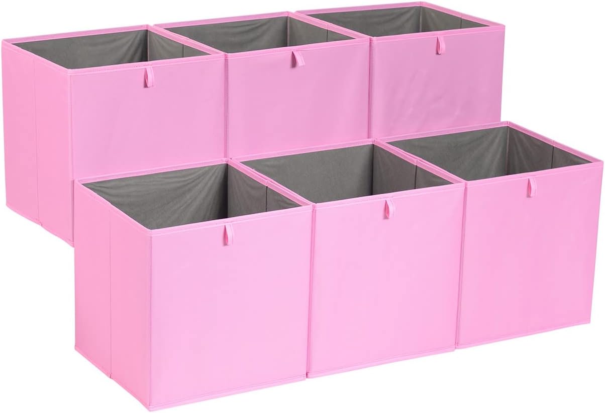 Tienda Basics Contenedores organizadores plegables de tela, paquete de 6, color rosa, 13 x 15 x 13 pulgadas