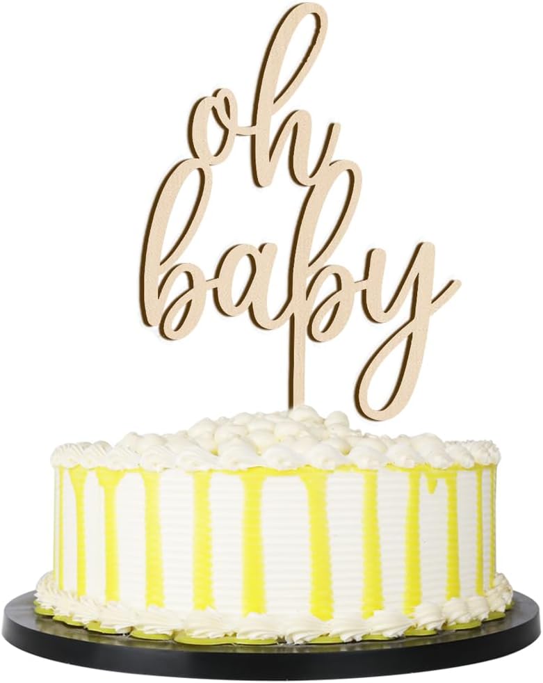 PALASASA Oh Baby Cake Topper  Decoración de madera de gran tamaño para pastel de baby shower, para temática rústica, fiesta de revelación de género,
