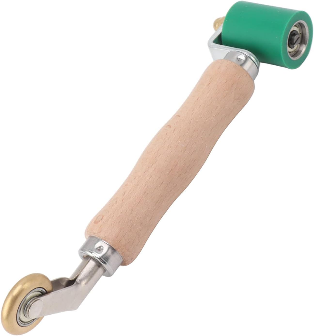 TOPINCN Rodillo de costura de acero para papel tapiz de 1.575 in, rodillo de costura de silicona con mango de madera, rueda de latón de doble uso,