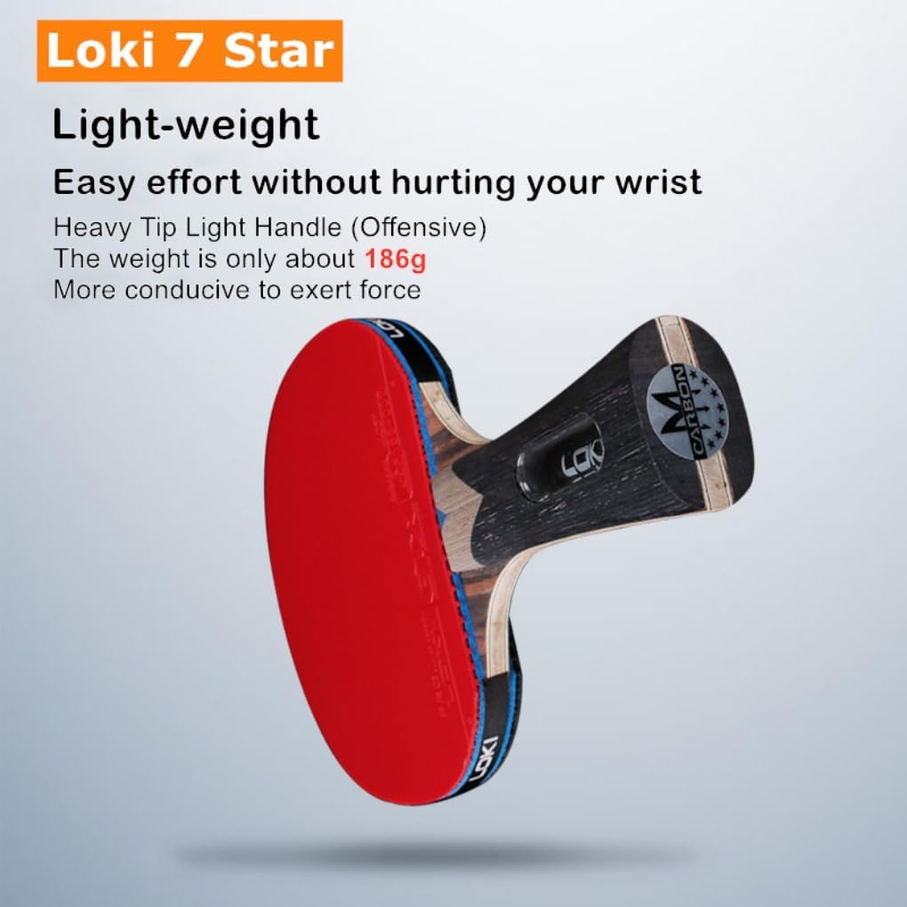 Loki – Raqueta de tenis de mesa de 7 estrellas profesional, ofensiva, goma adhesiva aprobada por la ITTF, 5 madera + 2 cuchillas de carbono
