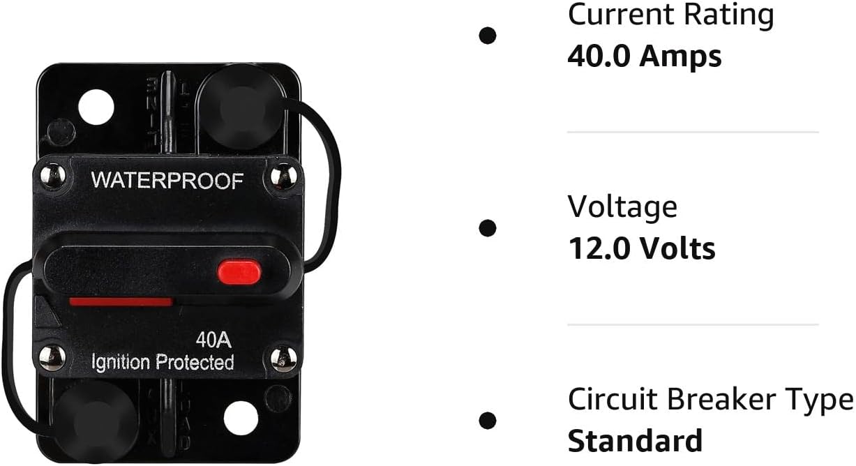 Disyuntor impermeable de 40 amperios, portafusibles, disyuntor de audio, con reinicio manual, 12V-48V CC, 30A-300A, para sistema de audio de barco