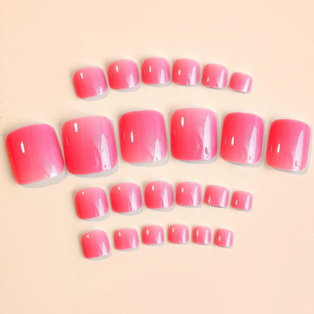 Uñas postizas cuadradas de color rosa a presión, uñas postizas francesas de estilo simple, uñas acrílicas para mujeres, puntas de uñas brillantes,