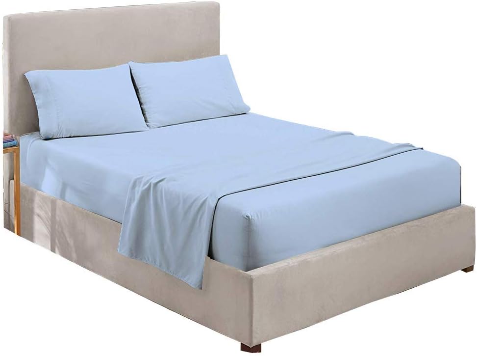 Juego de sábanas de algodón peinado, tamaño California King, color azul claro, 100 % algodón, sábanas de satén suave tamaño California King, juego