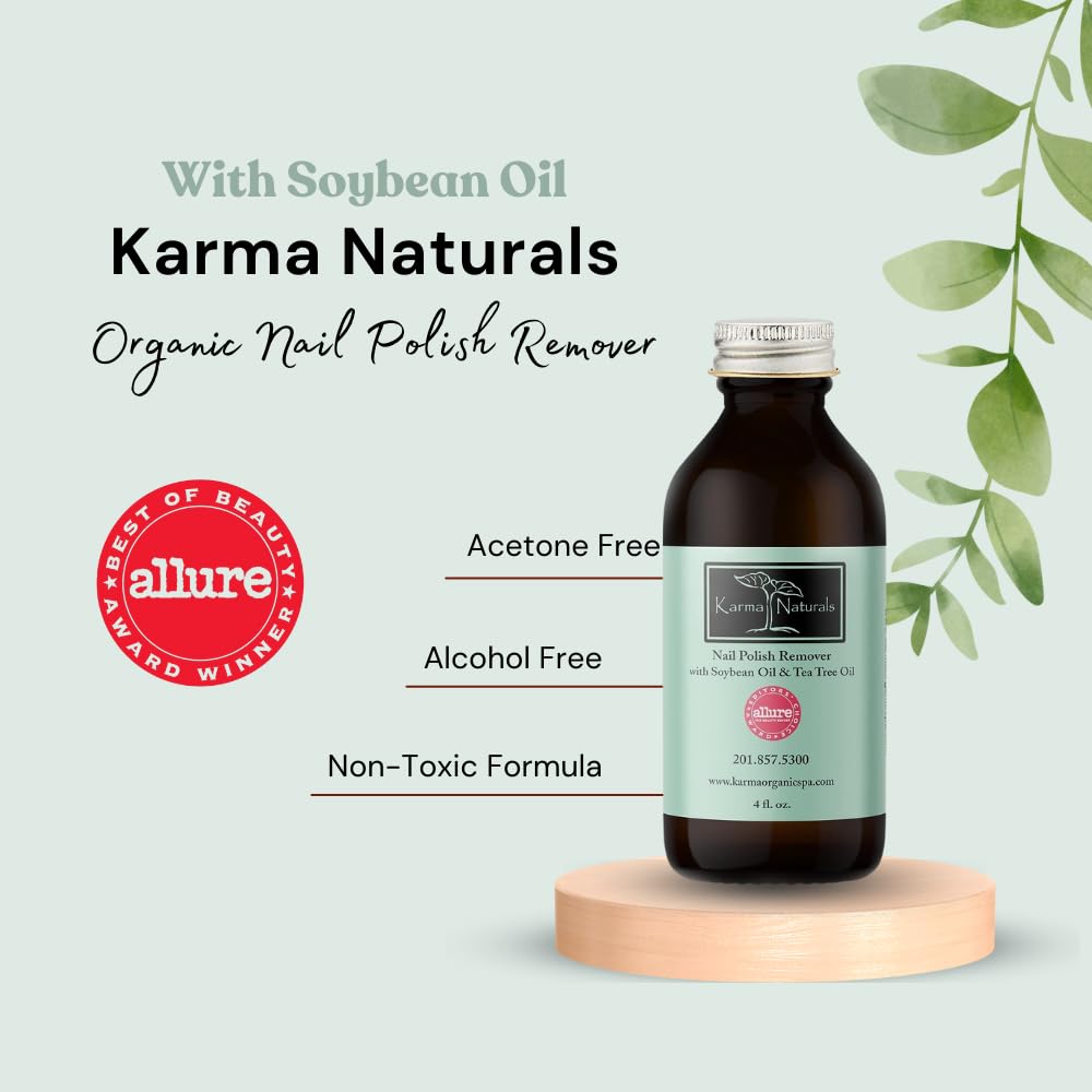 Karma Organic Removedor de esmalte de uñas con aceite de soja y aceite de árbol de té, no tóxico, vegano, libre de crueldad, sin acetona,