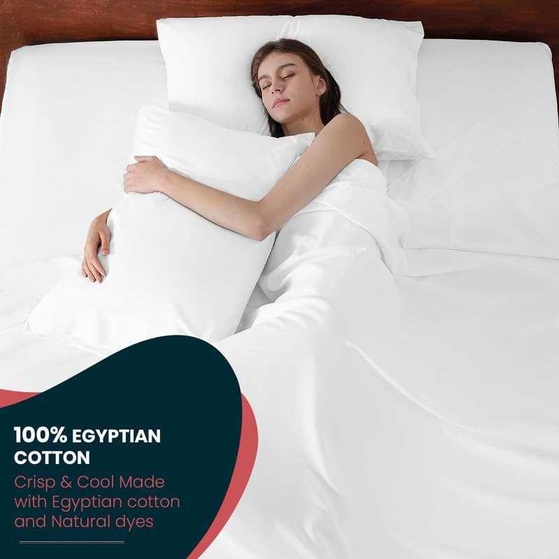 Juego de sábanas de 1000 hilos 100% algodón egipcio tamaño King para cama, juego de ropa de cama transpirable de fibra larga, color blanco, calidad