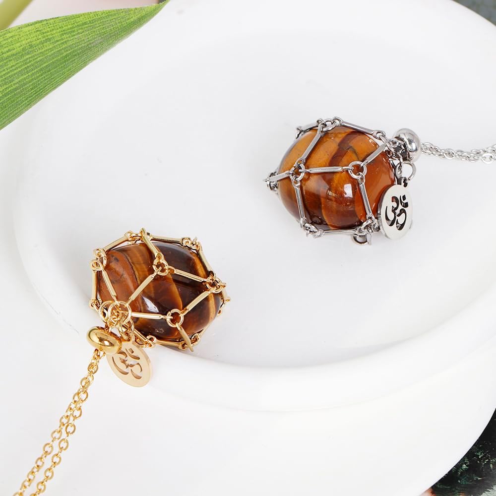 Da Piao Liang Collar con soporte de cristal curativo, jaula de acero inoxidable para piedras, joyería de yoga y meditación, cadena ajustable de 25.6