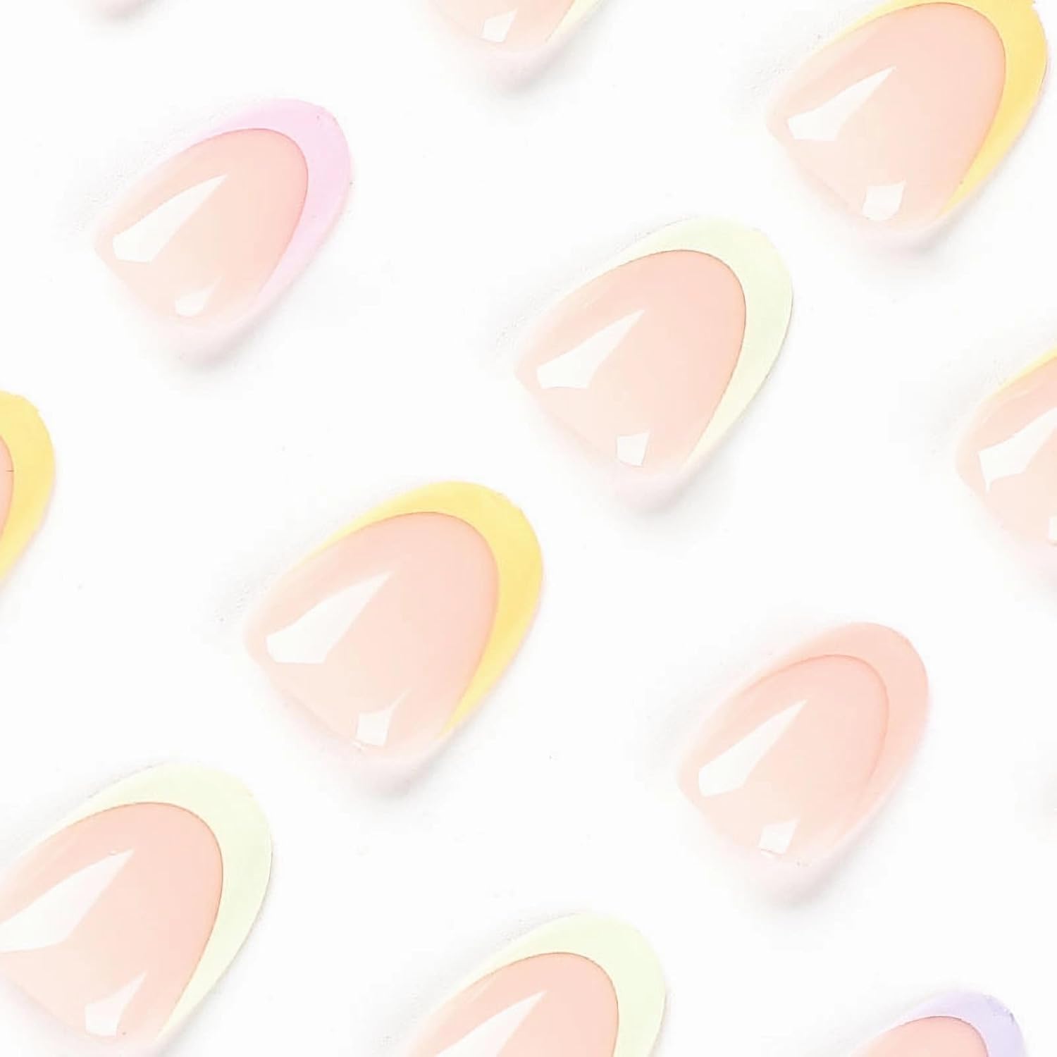 MISUD Uñas postizas cortas redondas a presión, ovaladas, brillantes, con pegamento, uñas acrílicas coloridas de punta francesa, uñas artificiales de