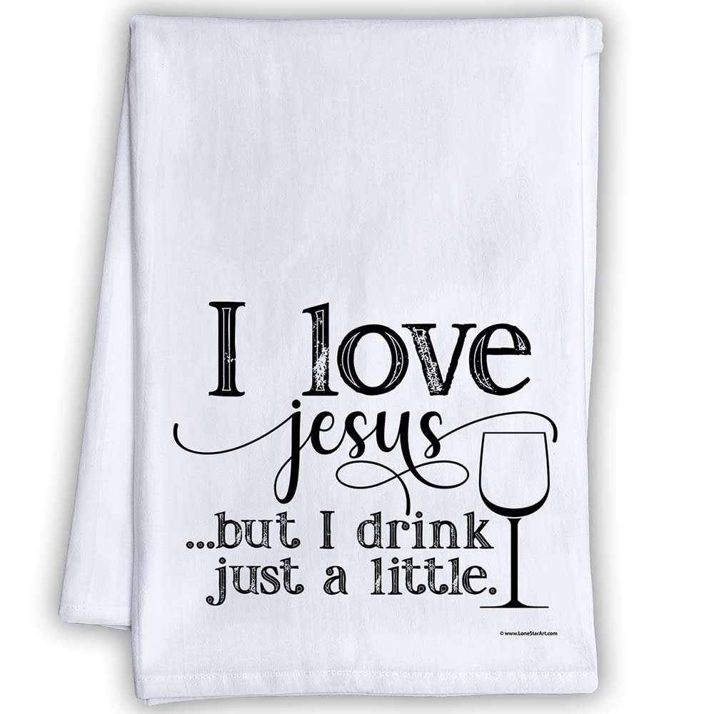I Love Jesus But I Drink Just a Little-Wine-Themed Kitchen Tea Towels -Funny Decorative Dish Towels with Sayings, Funny Housewarming Kitchen Gifts –