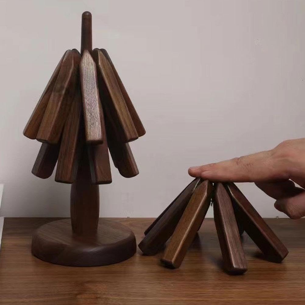 Juego de 3 posavasos de madera con diseño de árbol para decoración de mesa, salvamanteles de madera para platos calientes, juego de salvamanteles