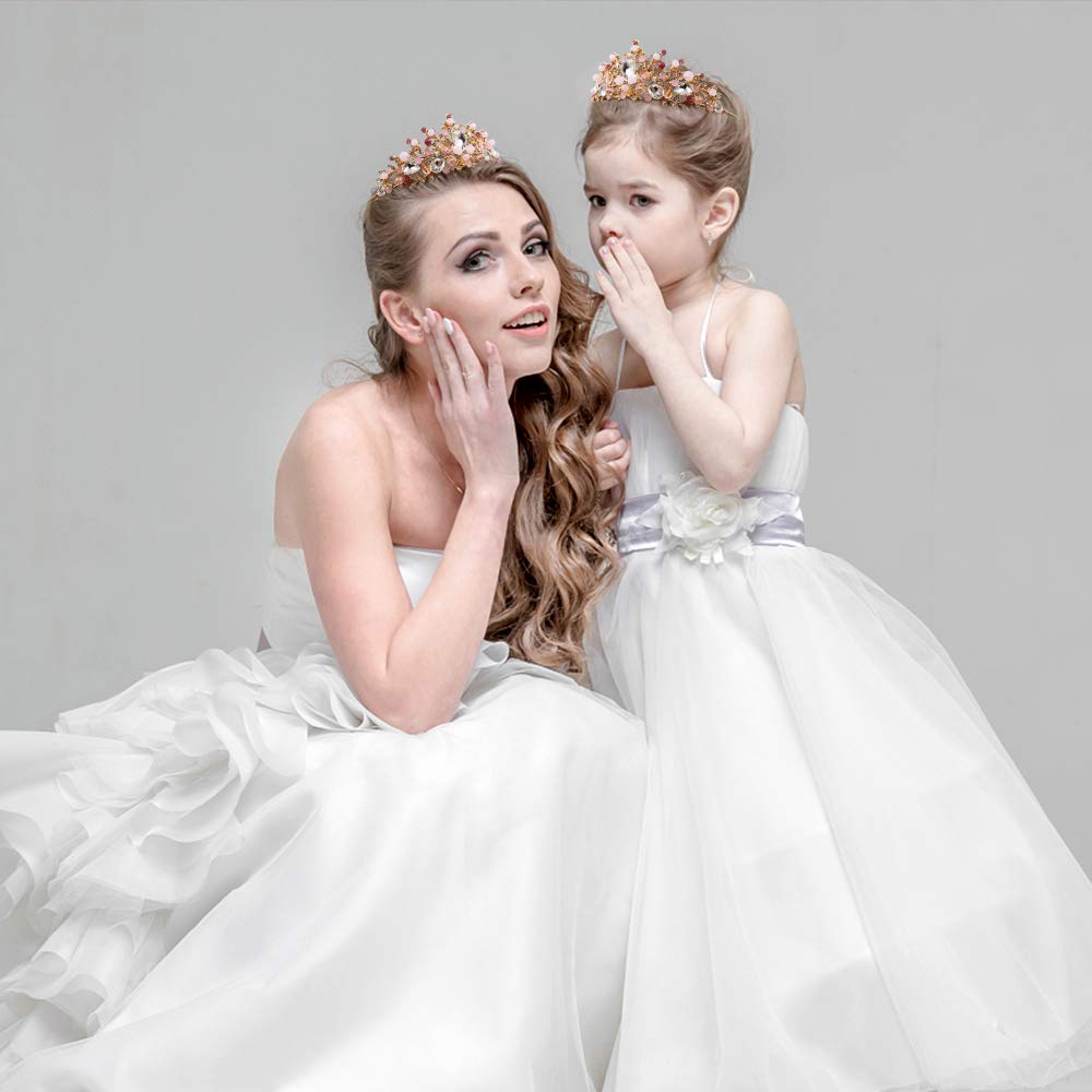 NODG Tiaras y coronas de oro rosa para mujer, tiaras de boda de cristal rosa para mujeres, diademas de fiesta de cumpleaños, graduación, concurso,