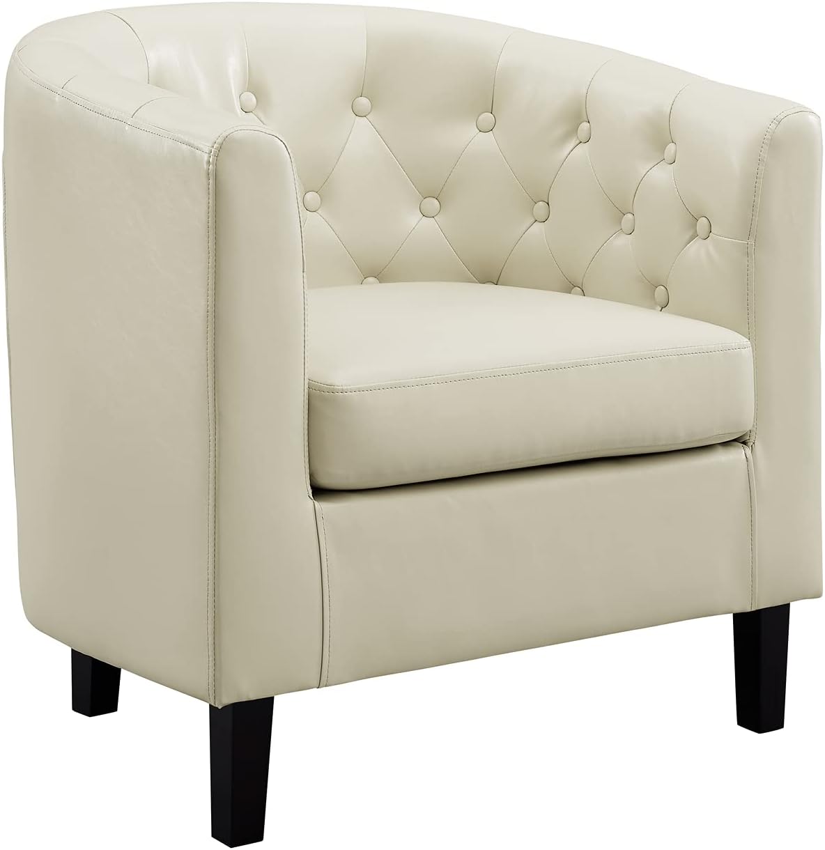Emma – Silla decorativa, silla de barril de piel sintética copetuda con botones, silla decorativa moderna de mediados de siglo, sillón cómodo,