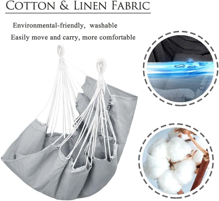 Silla hamaca colgante con cuerda, máximo 300 libras silla colgante con bolsillo, tejido de algodón de calidad para mayor comodidad y durabilidad,