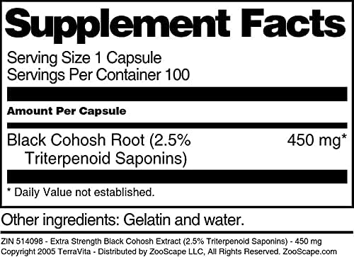 TerraVita Extracto de cohosh negro extra fuerte (2,5% de saponinas triterpenoides) – 450 mg (100 cápsulas, ZIN 514098) – Paquete de 3