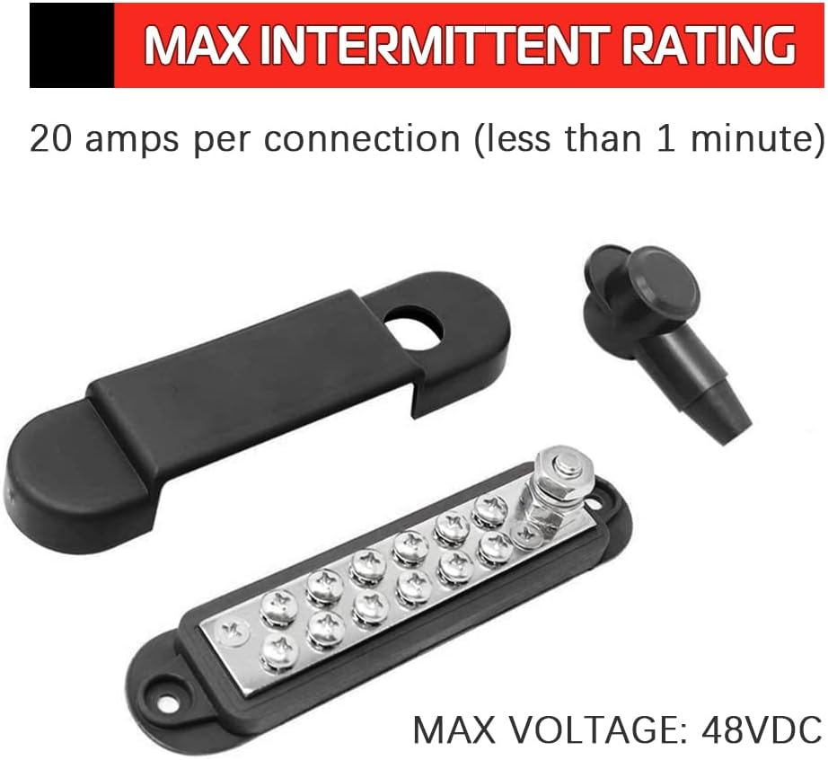 Bloque de terminales de distribuidor de energía para auto marino remolque de coche RV barco con 12 terminales de tornillos M4 y 1 pernos M6 con