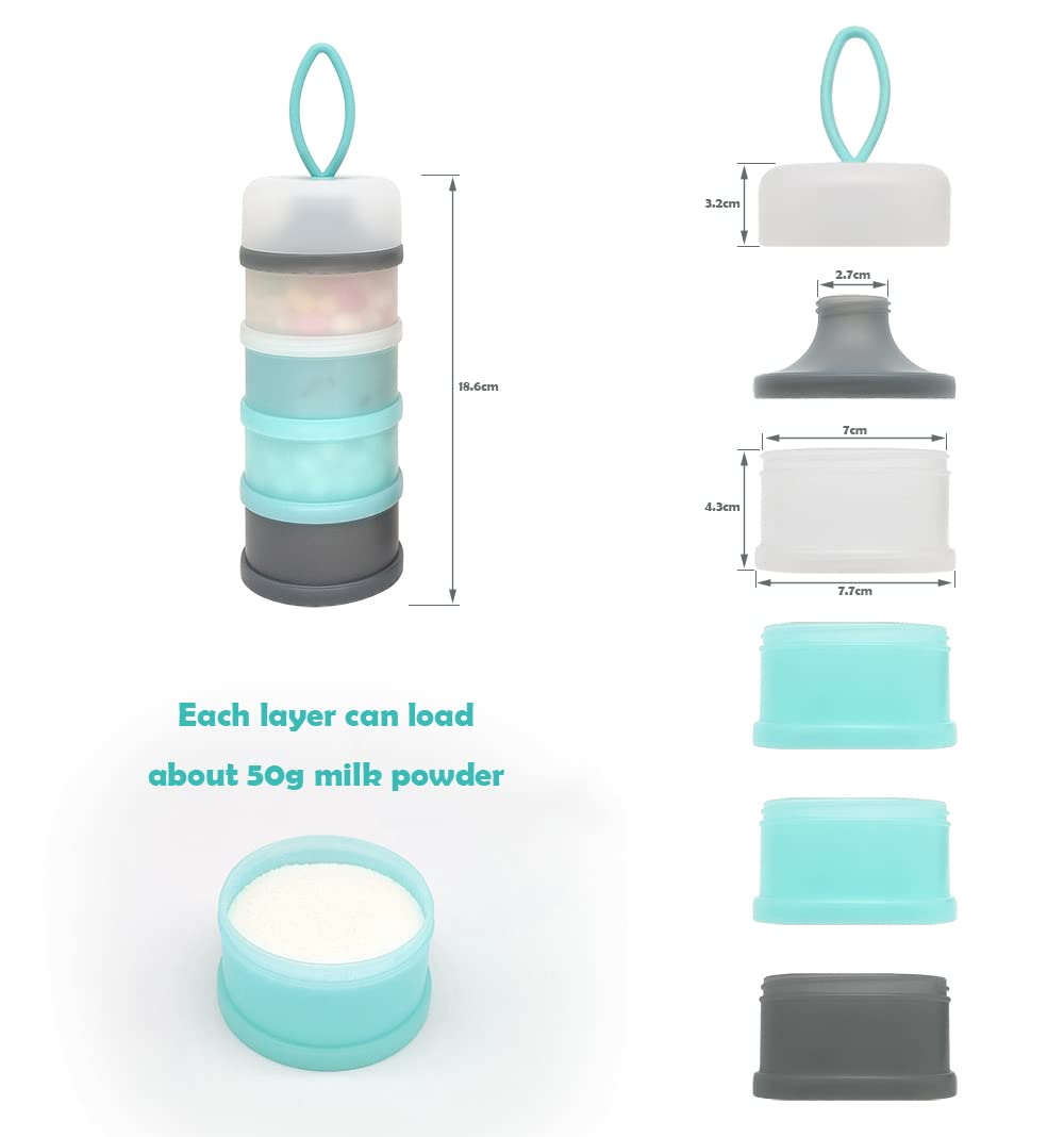 Dispensador de fórmula para bebés, contenedor de fórmula, contenedor dispensador de leche en polvo, sin BPA, 4 capas de 2 paquetes, contenedor de