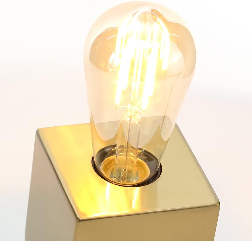 KUNJOULAM Mini base de lámpara de mesa industrial, luz dorada para mesita de noche, moderna lámpara de acento pequeña, acabado de latón, bombilla