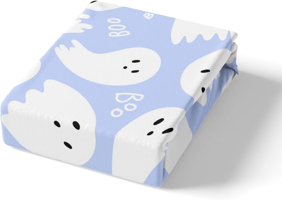 Juego de sábanas de Feliz Halloween, juego de sábanas con estampado de acuarela taro púrpura para niños, ultra suave, calavera, fantasma, juego de