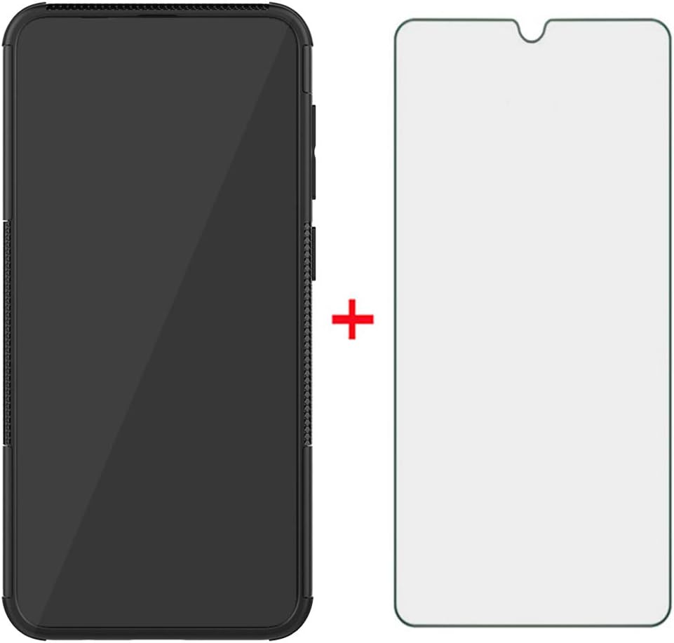 Asuwish Funda de teléfono para Samsung Galaxy A20 A30 con protector de pantalla de vidrio templado y soporte delgado, funda protectora híbrida