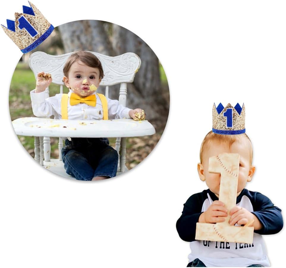 Corona de primer cumpleaños para el primer cumpleaños para bebés, niños, príncipe, sombrero de cumpleaños brillante, diadema para decoración de fotos