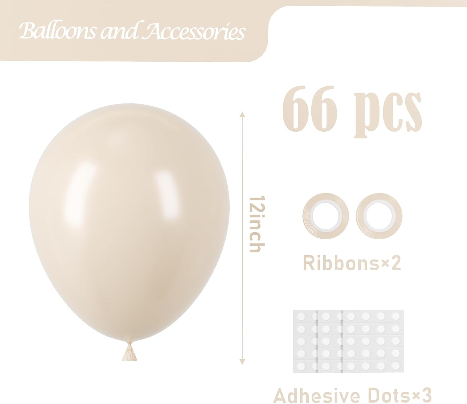 Globos de arena blanca, paquete de 66 globos de látex blanco arena de 12 pulgadas para bodas, novias, baby shower, cumpleaños, graduación,