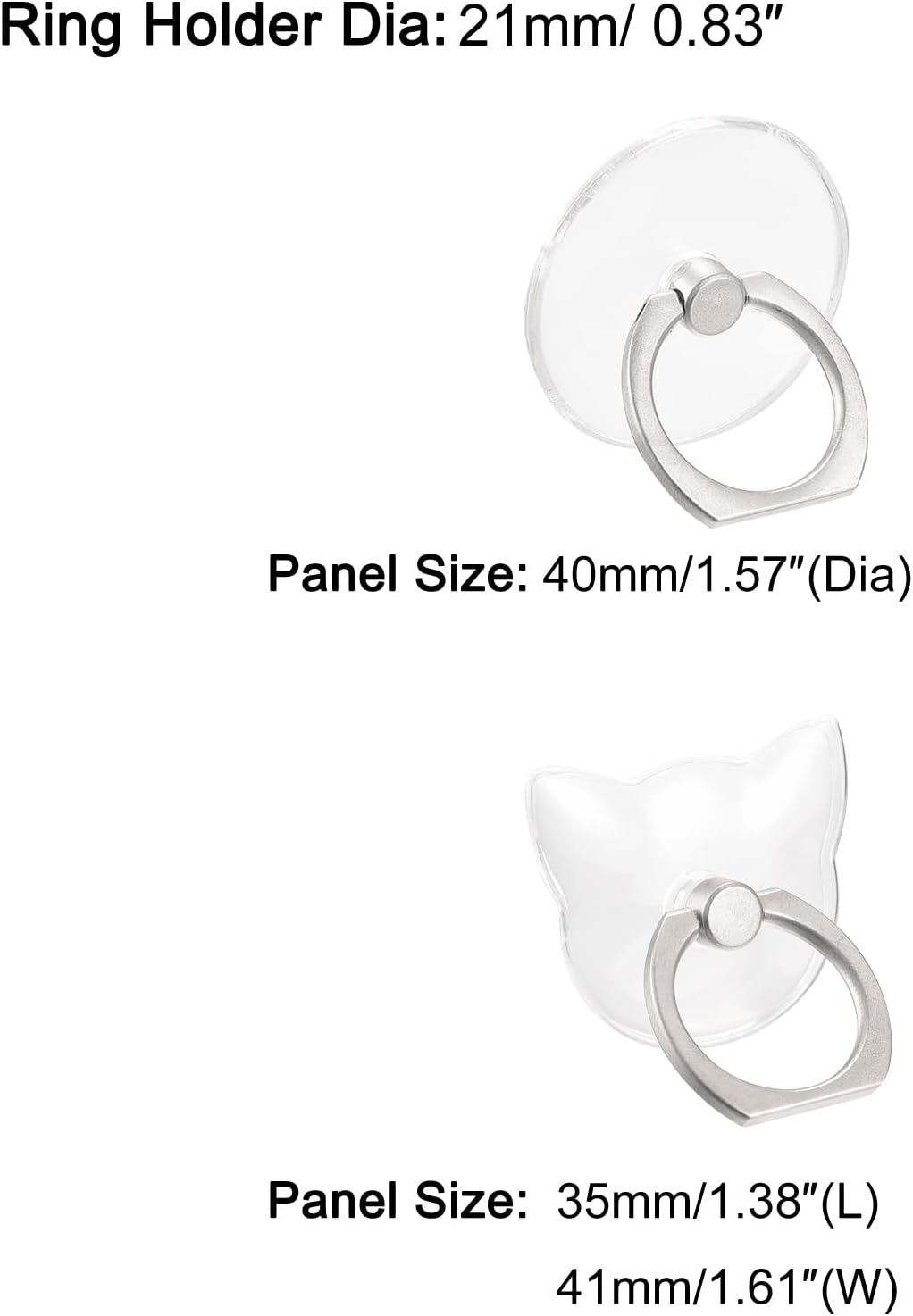 uxcell Soporte transparente para anillos de teléfono, soporte transparente para el teléfono, funda, tableta, juego de 2 formas (gato x 2, redondo x