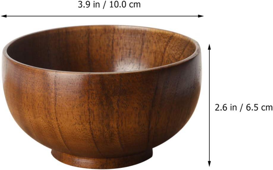 Hemoton Tazón de madera simple de 10X6.5CM Tazón de comida Tazón de madera hecho a mano Tazones de sopa Cuencos de cereales Tazones de arroz Tazones