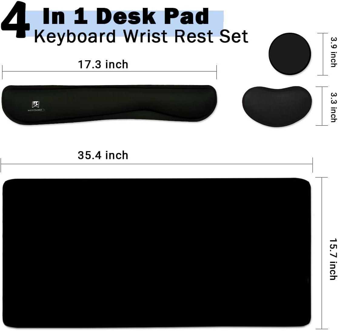 Alfombrilla de mouse grande 4 en 1 para juegos, reposamuñecas para teclado y soporte para muñeca, alfombrilla de escritorio extendida impermeable
