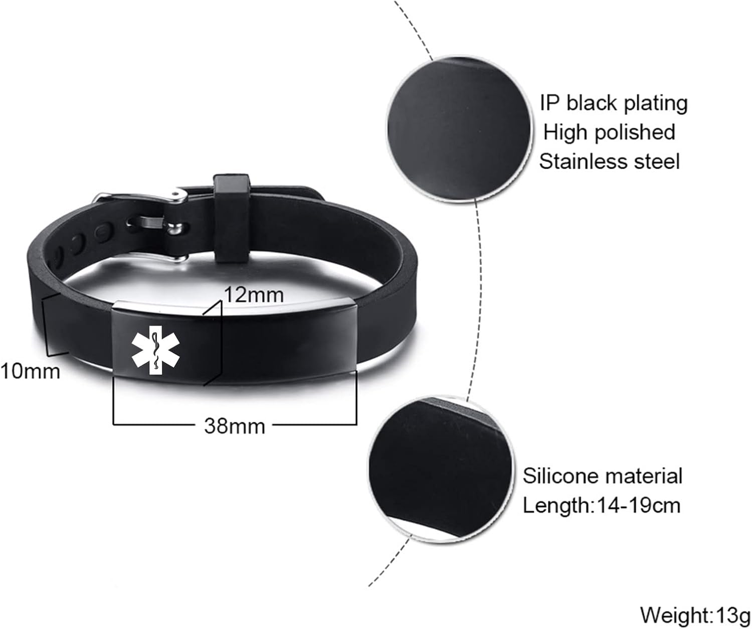 VNOX – Pulseras de identificación y alerta médica para hombres, mujeres y niños, con grabado, malla ajustable de acero inoxidable, para emergencias
