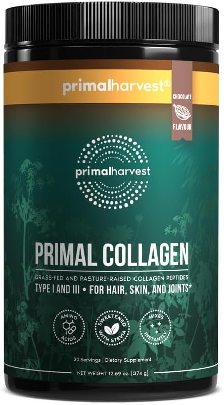 Primal Harvest Polvo de colágeno para mujeres u hombres, polvo de péptidos de colágeno primarios tipo I y III, 10 onzas de proteína de colágeno en