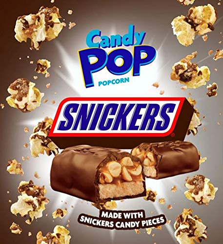 CANDY POP Snickers – Palomitas de maíz recubiertas de caramelo (bolsas de 5.25 onzas) hechas con piezas de caramelo de Snickers reales, paquete de 12