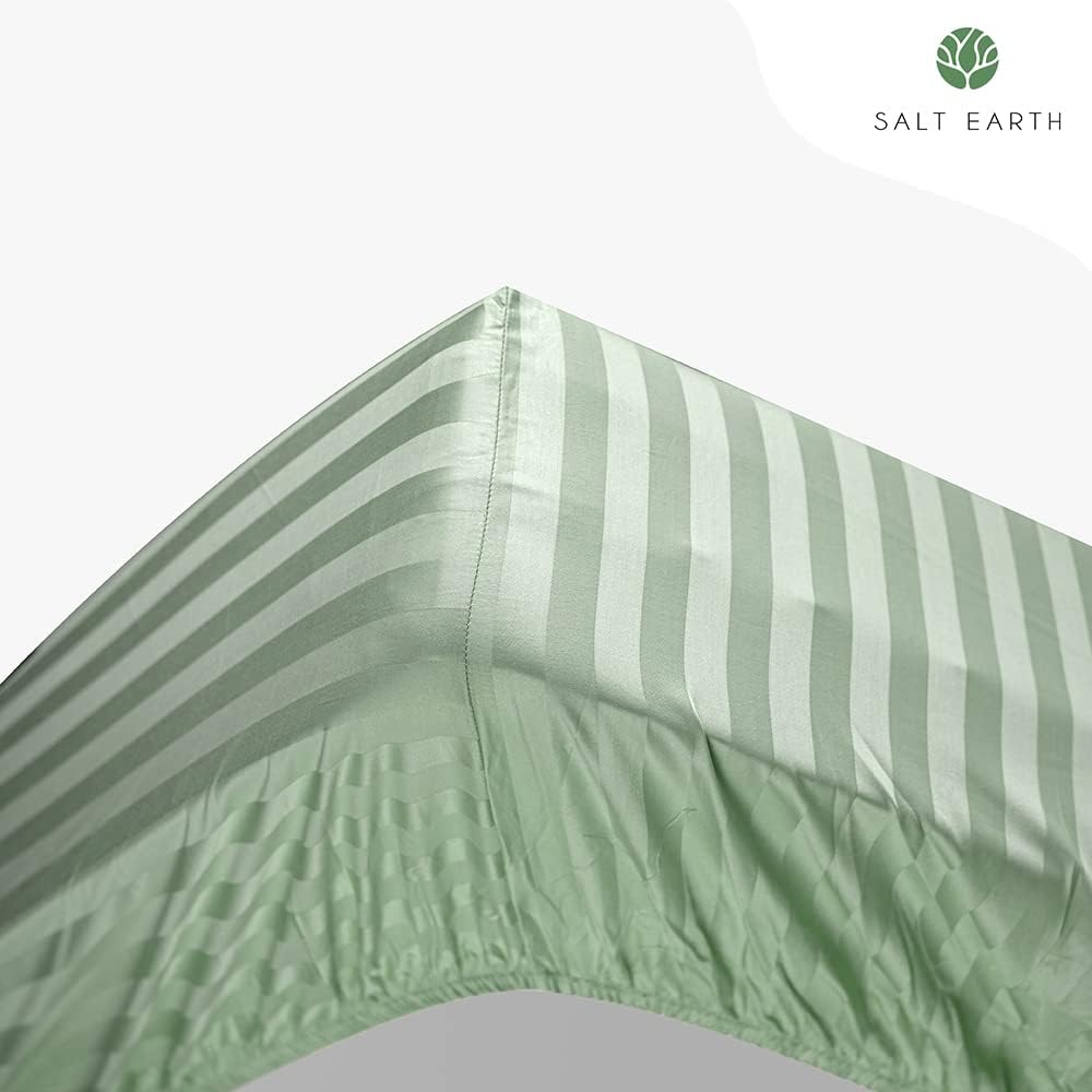 Salt Earth Juego de sábanas de algodón de 4 piezas, 100% algodón con bolsillos profundos de 16 pulgadas, sábanas de tejido satén de fácil ajuste,