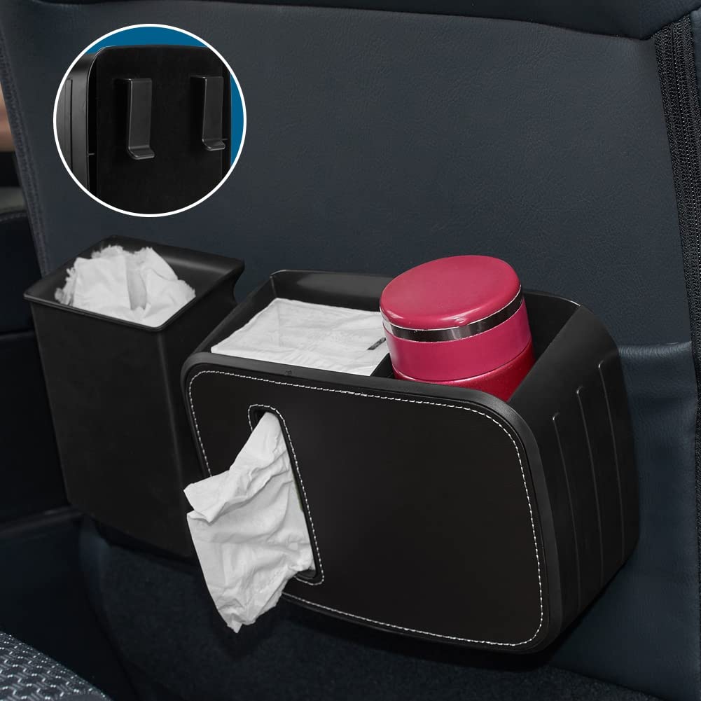 JSCARLIFE Car Front Seat Organizer with Trash Can, Detachable Car Garbage Can with Tissue Box and Storage Box, Multifunctional Waterproof Car Trash