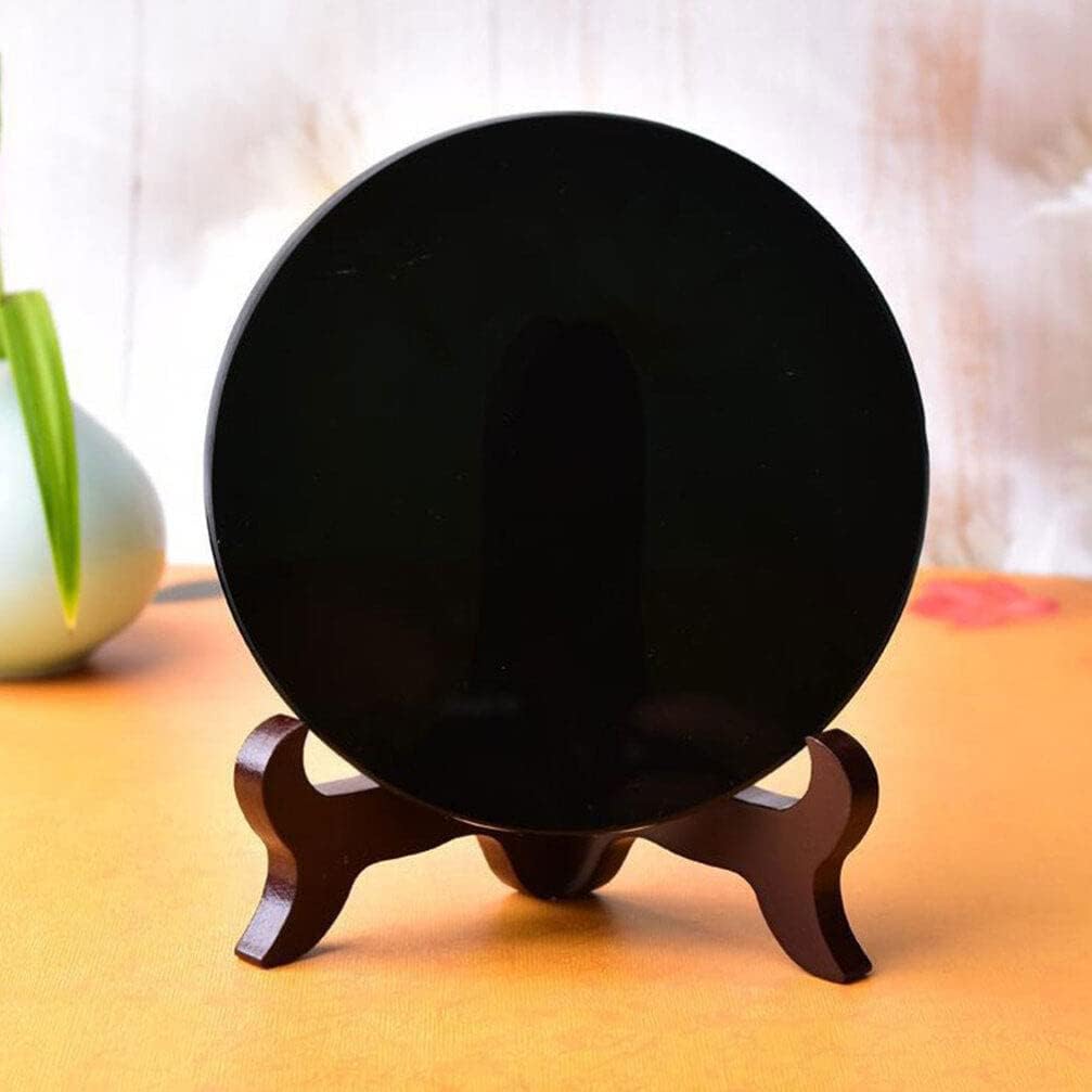 FOMIYES 1 Unidades Elegance Graceling Obsidiana Scrying Mirror Espejo de obsidiana con soporte, artículos para el hogar, decoración del hogar,