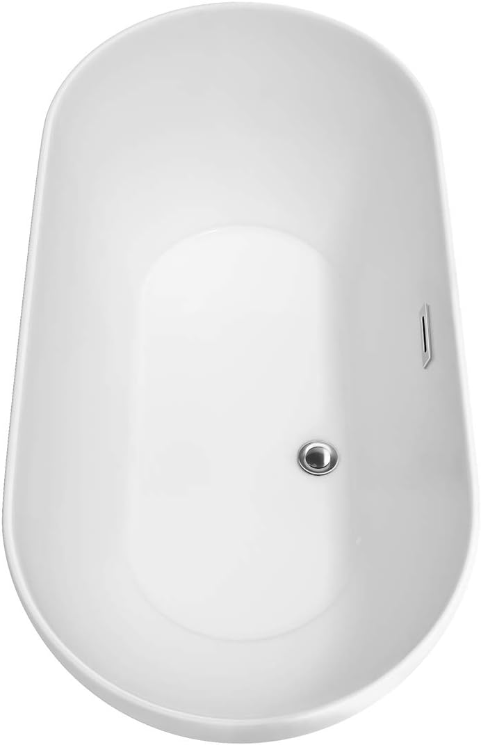 Melissa – Bañera independiente de 60 pulgadas, color blanco, con drenaje cromado pulido y ribete de desbordamiento