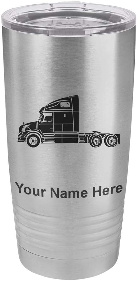 LaserGram Taza aislada al vacío de 20 onzas, cabina de camión, grabado personalizado incluido (acero inoxidable)
