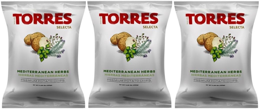 Torres – Papas fritas de hierbas mediterráneas, 1.76 oz (50 g) (paquete de 3)  Ligero y crujiente con sabores atrevidos  Bocadillo perfecto para
