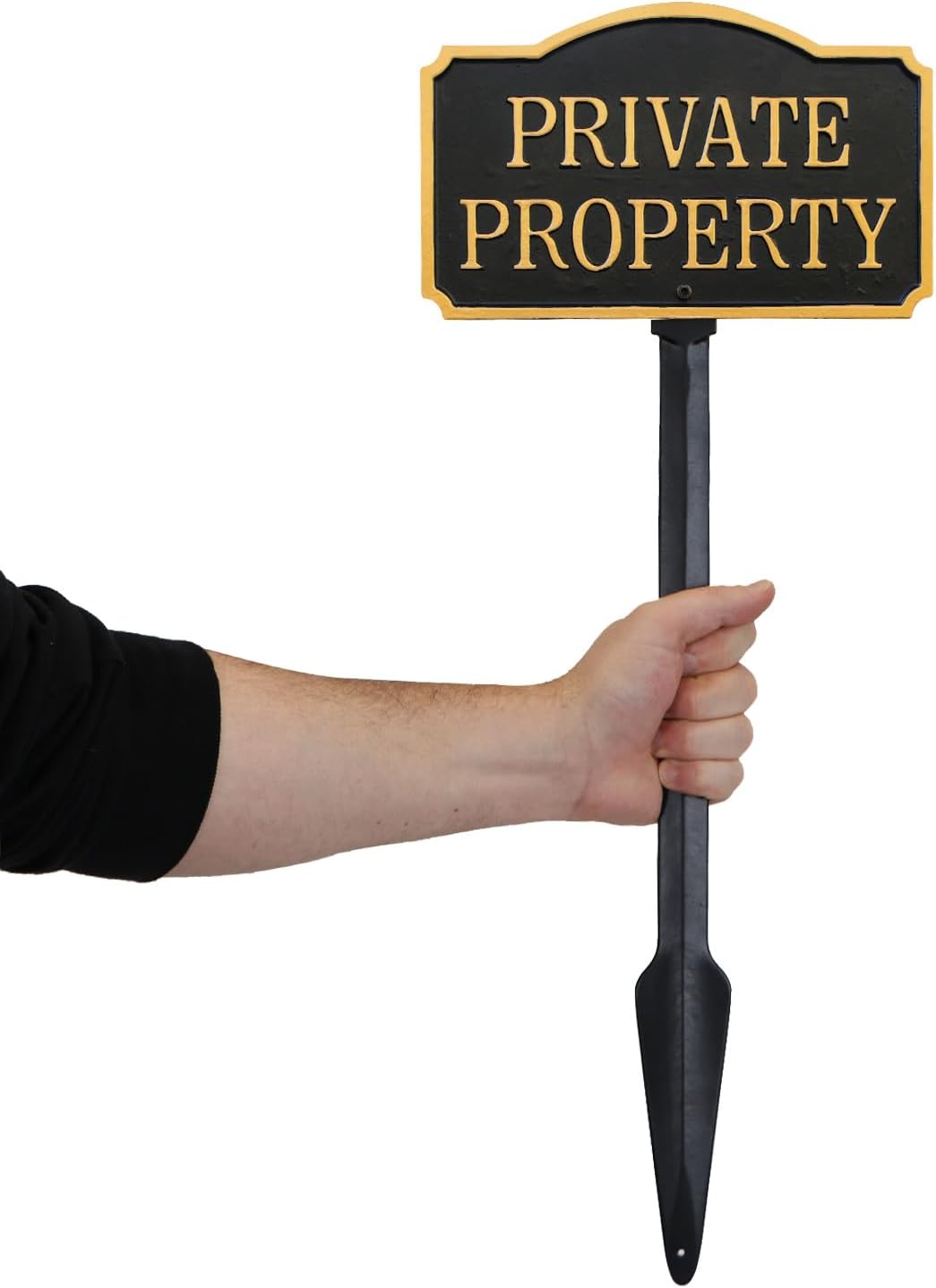 SmartSign Placa de declaración GardenBoss de 5.75 x 9.5 pulgadas con estaca de césped de 21 pulgadas, aluminio inoxidable de 375 mil, negro y