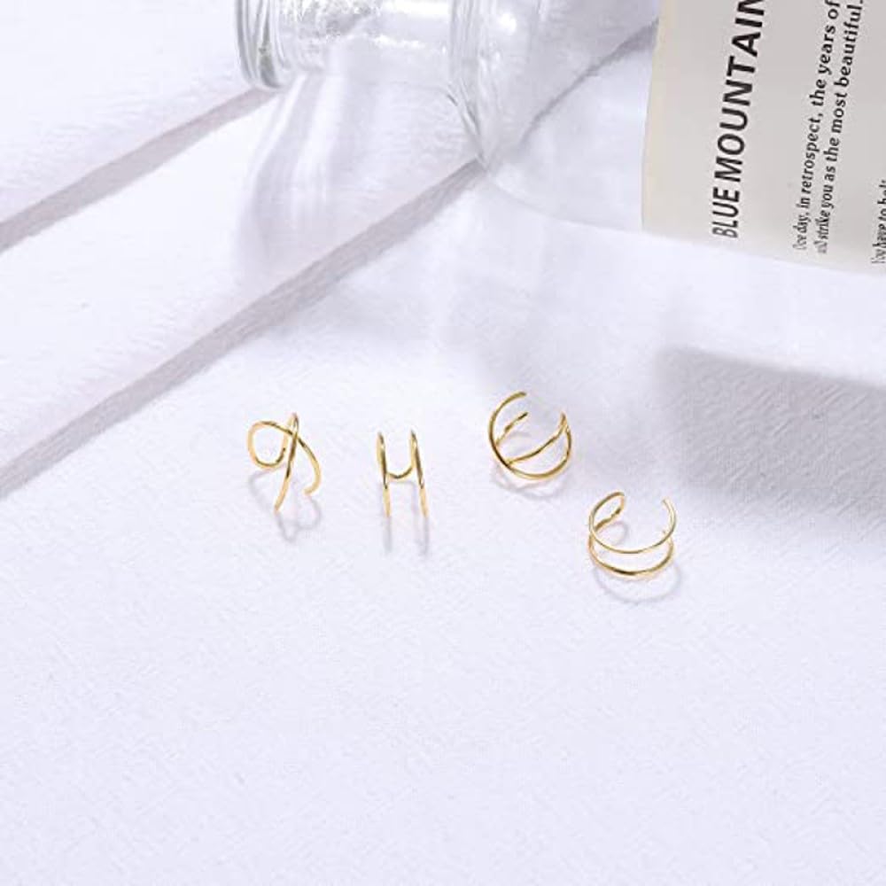 4 Pcs Stainless Steel Ear Cuff Criss Cross Double Lines Ear Cuffs Non-Piercing Minimalist fake Helix Earcuff Cartilage Earring, Huggie Helix