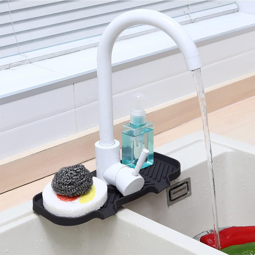 Tapete de silicona para grifo de cocina y baño, 3 poros tamaño de silicona, soporte de esponja de jabón para platos para accesorios de fregadero de