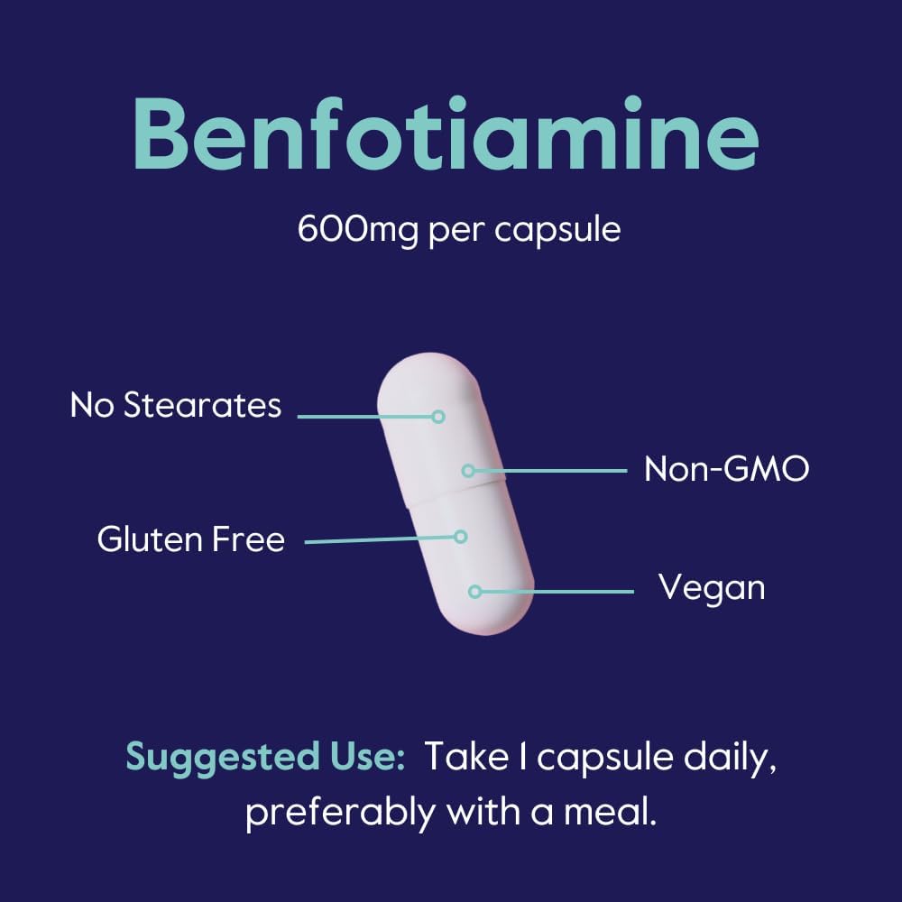 BESTVITE Ultra Benfotiamina 600 mg por cápsula (60 cápsulas vegetarianas) sin estearatos – Sin dióxido de silicio – Vegano – Sin OMG – Sin gluten –