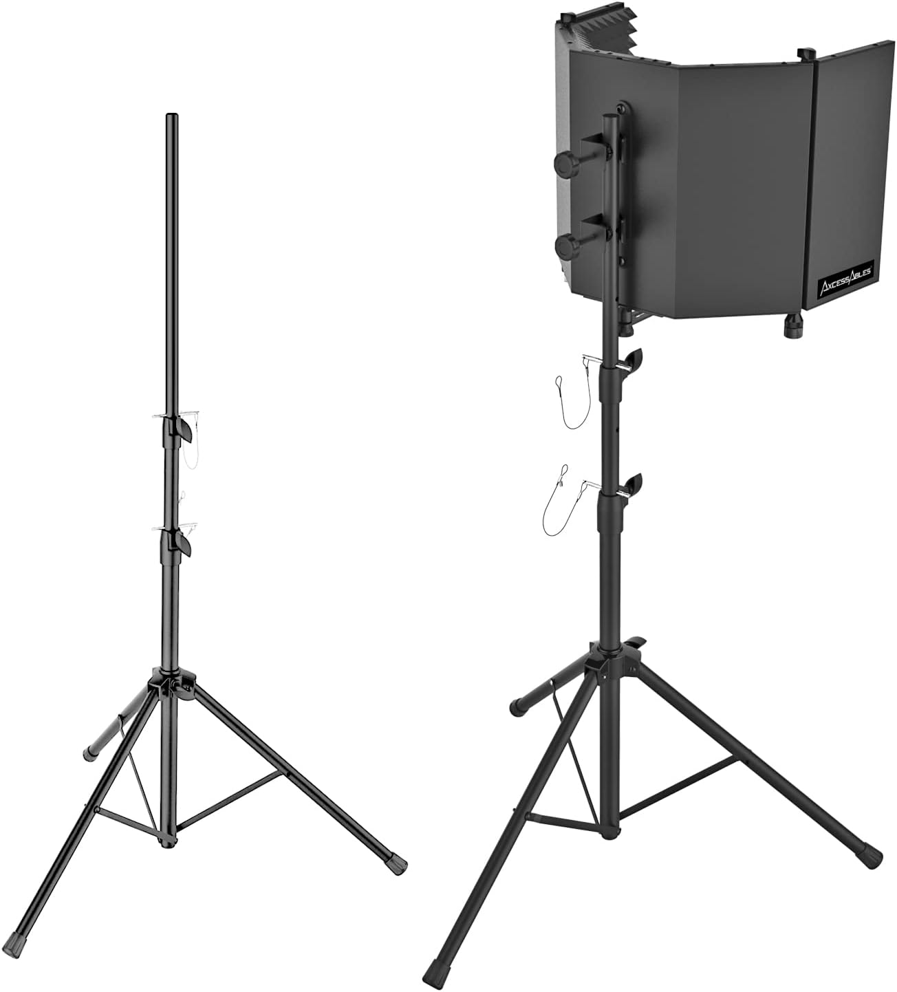 AxcessAbles – Escudo de aislamiento de micrófono de estudio de grabación grande de 32 x 13 pulgadas con soporte de trípode de 3 niveles y filtro pop