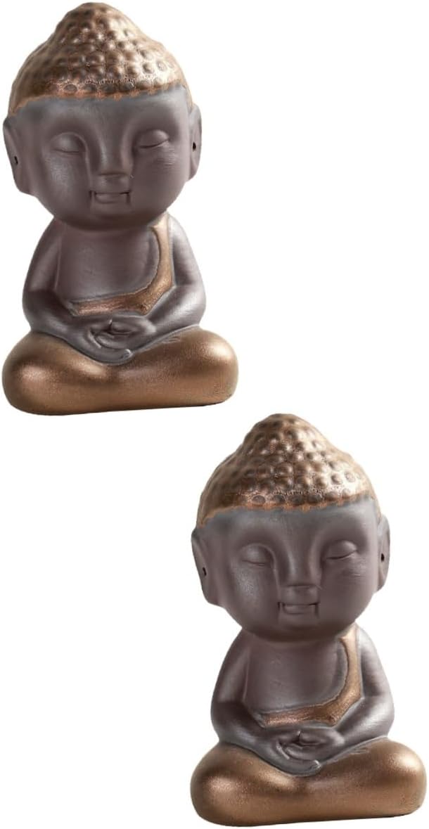 Garneck 2pcs Tea pet Tea Play Ornament Ceramic Buddha Statue Purple Ceramic Craft Decor Buddah Decoration Buddha Head Figurine Praying Buddha