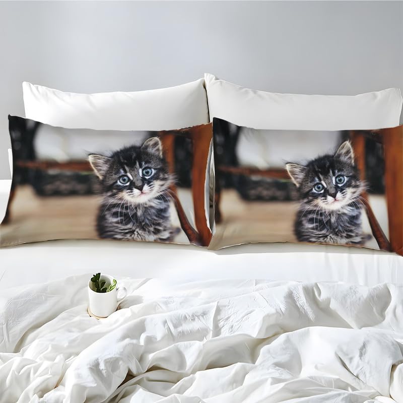 Light Brown Cat Twin Duvet Cover Animal Print Twin Bedding Sets Soft Microfiber Comforter Cover and 2 Pillow Shams 20″X26″, Bed Set Duvet Covers