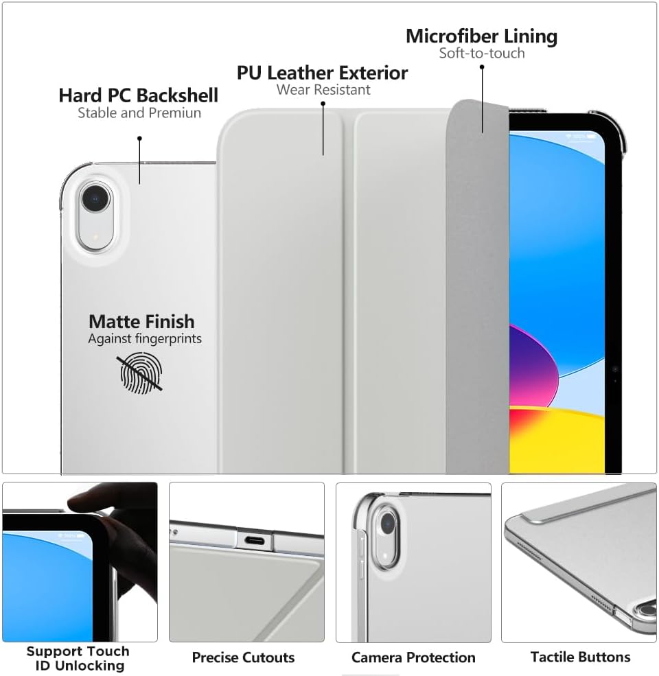 MoKo Funda para iPad de 10 generación 2022, carcasa trasera translúcida de policarbonato duro delgado para iPad de 10.9 pulgadas 2022, compatible
