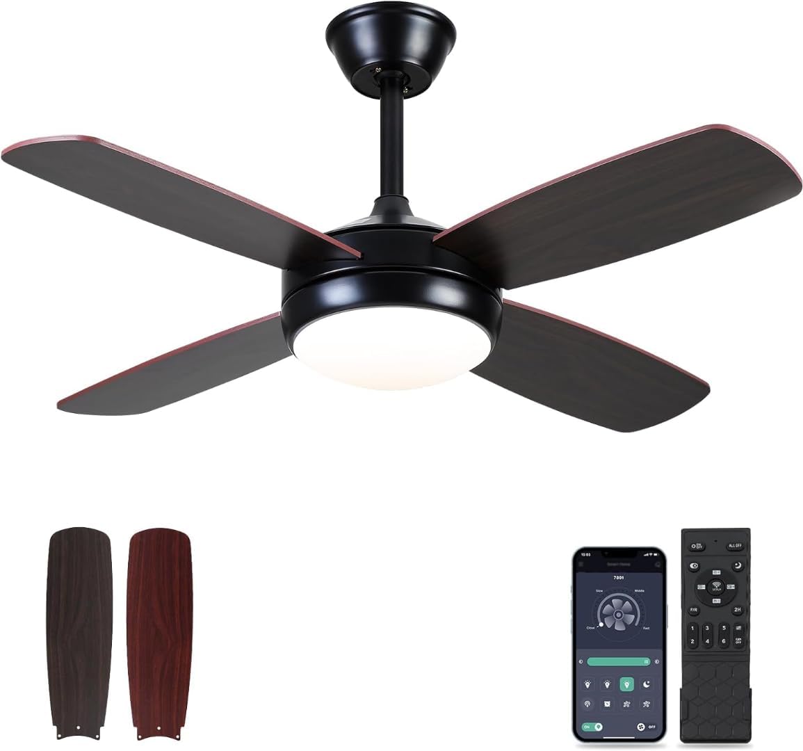 Asyko Ventiladores de techo con luces  Ventilador de techo negro de 42 pulgadas para exteriores con luz y control remoto, motor regulable y