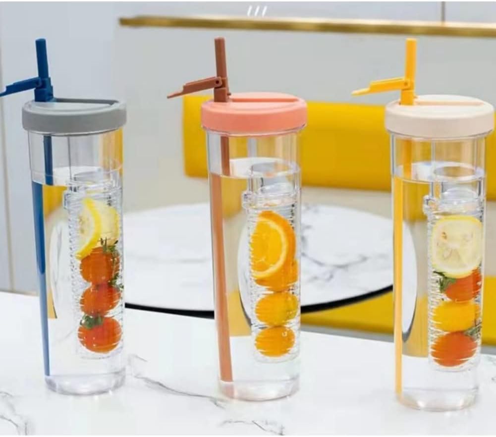 Botella de agua con infusor de frutas, botella de agua plegable de 30 onzas, botella de agua con pajilla, botellas de agua reutilizables sin BPA,