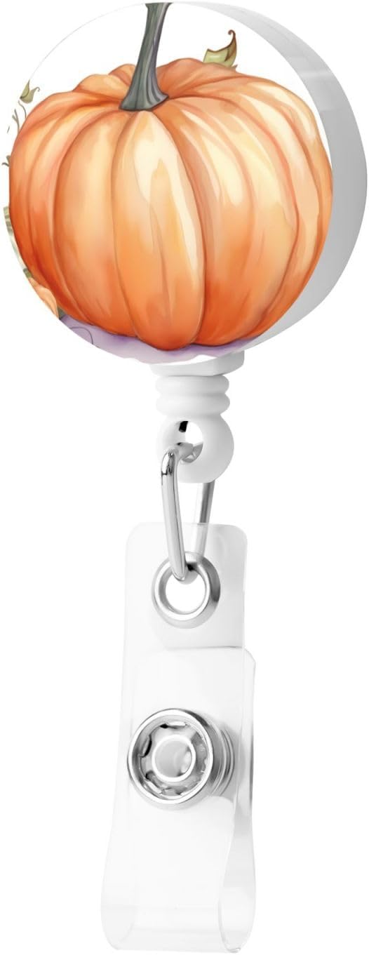 Carrete de insignia con clip para cinturón, llavero retráctil para enfermera, otoño, acuarela, calabazas, clip, para mujeres, hombres, tarjetas de