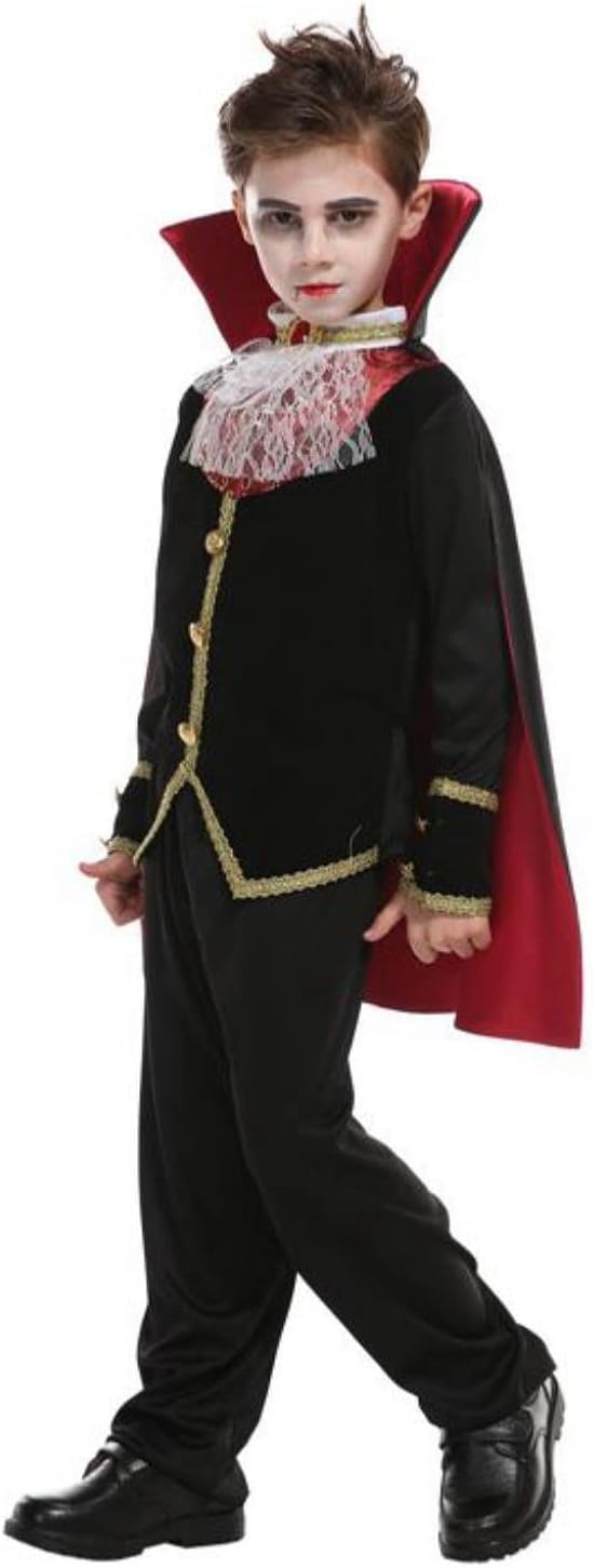 Disfraz de vampiro para niños con dientes y orejas realistas, capa gótica, traje real para Halloween